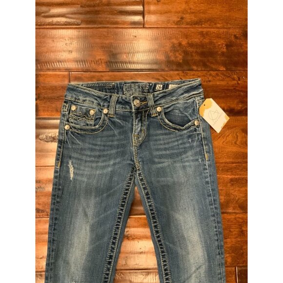 Miss Me "Skinny" Blue Medium Wash Denim Jeans W/ Embroidered Pockets, Size 26 - Picture 2 of 7